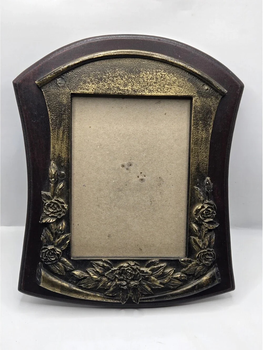 Ornate Faux Wood Resin Rose Photo Frame Gold Brass Floral Victorian  4x6